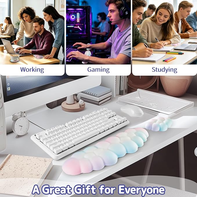 Sushret Cloud Wrist Rest Keyboard, Cloud Keyboard Wrist Pad Set with PU Leather Memory Foam, Cute Arm Rest for Palm Support, PC/Gaming Desk Accessories/Office Setup/Computer Hand Cushion - Rainbow - Image 6