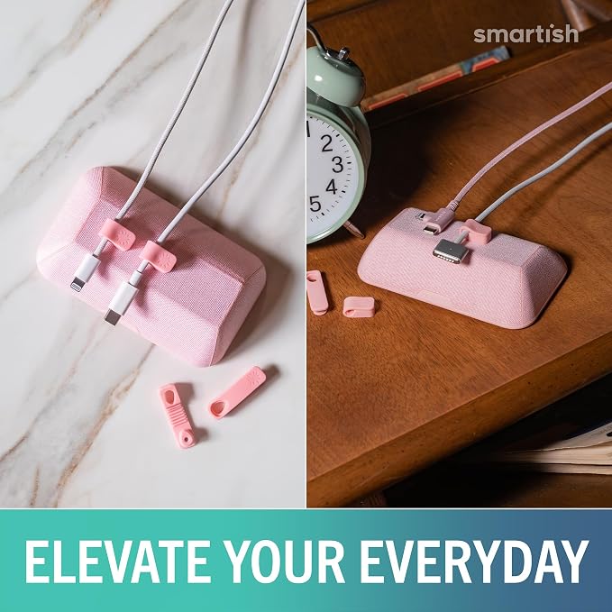 Smartish® Magnetic Cord Holder - Bigger Cable Wrangler Organizer with Magnet Clips for Charger Management on Desktop, Nightstand - Holds 6+ Cables - I'm Blushing - Image 4