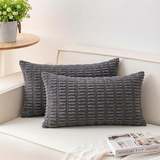 Aegero Pack of 2 Corduroy Decorative Throw Pillow Covers 12x24 Inch Soft Striped Pillow Covers Modern Farmhouse Home Decor for Sofa Living Room Couch Bed（Dark Grey） by Unknown