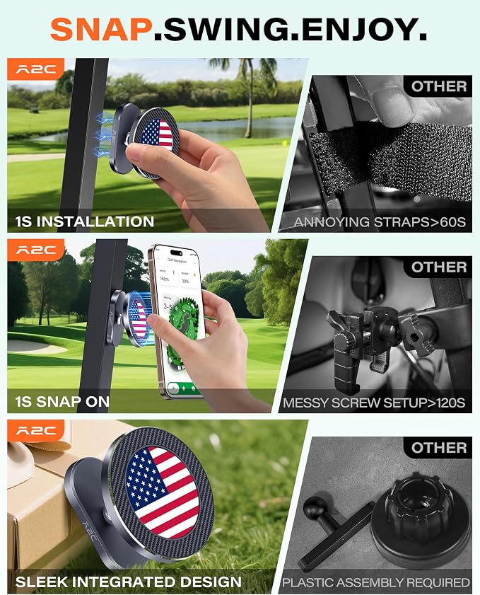 A2C American Flag Alloy Magnetic Golf Cart Phone Holder Golf Accessories | 4th of July Golf Cart Decorations fits EZGO Club Car Yamaha, 250 Anniversary USA Patriotic Golf Gifts for Men Women Essential - Image 3
