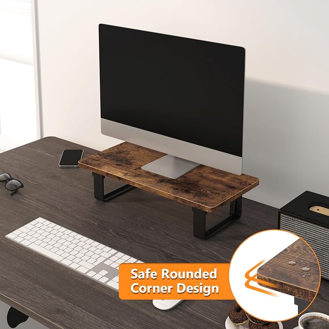 Monitor Stand Riser with 50 LB Capacity, Stable Wood Computer Monitor Stand for Desk Organizers, Anti-slip Computer Riser Monitor Shelf for PC Laptop Notebook Printer Computer iMac, Rustic Brown - Image 6