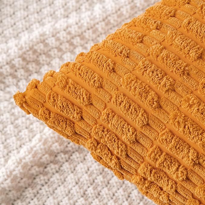 MIULEE Fall Pack of 2 Burnt Orange Corduroy Decorative Pillow Covers 20x20 Inch Soft Boho Striped Throw Pillow Covers Modern Farmhouse Home Decor for Sofa Living Room Couch Bed - Image 4
