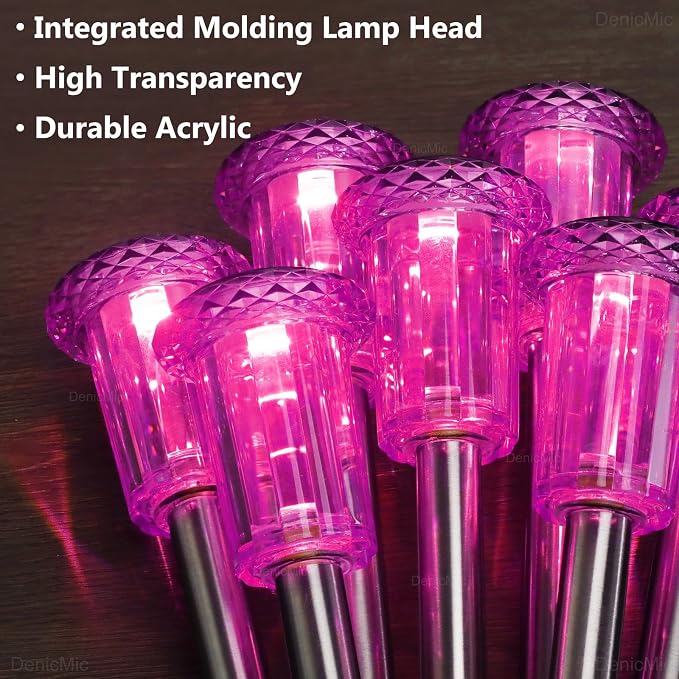 DenicMic Solar Outdoor Lights 10 Pack Pink LED Valentines/Mothers Day Decor | Garden Decor for Outside Yard Patio Flowerbed Pathway Starburst Pattern, Acrylic Diamond-like Lampshade Stainless Steel Pole - Image 6