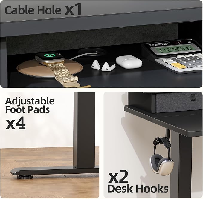 TIQLAB Standing Desk with Two Drawers, Stand Up Standing Desk Adjustable Height, Electric Sit Stand Table with Storage Shelf and Splice Board, 55 * 24 inch, Black - Image 5