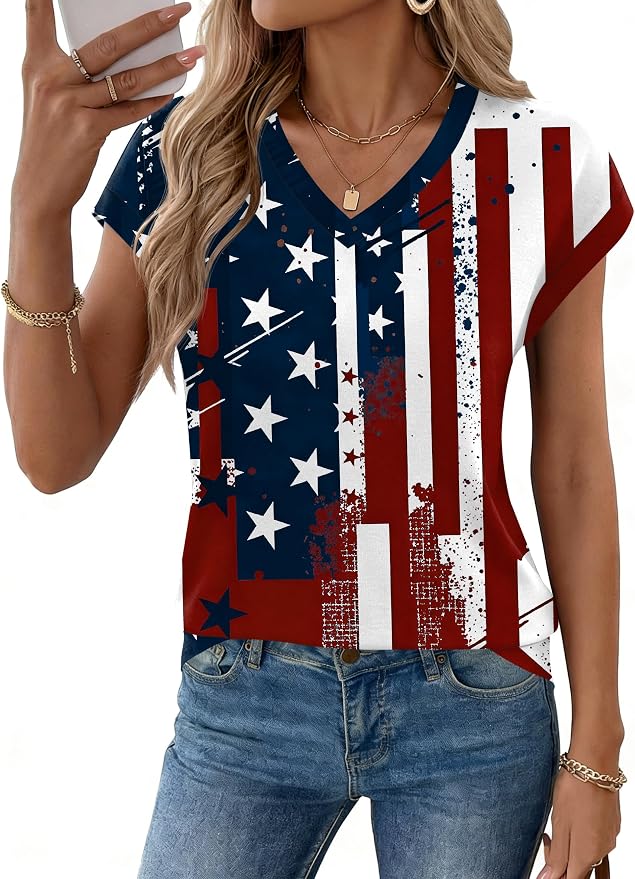 Rapbin Womens Summer Tops Women Blouses Dressy Casual V Neck T Shirts Short Sleeve Spring Tops for Women - Image 2