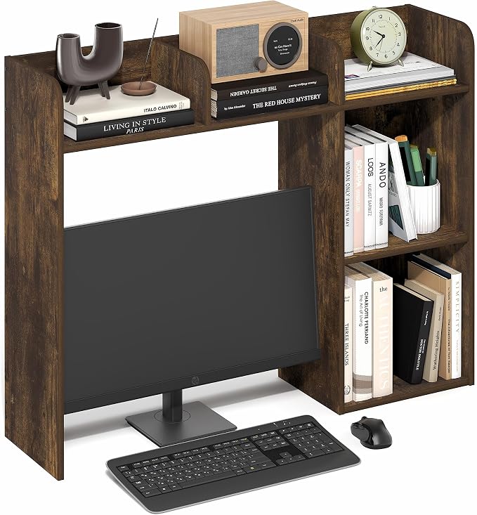Furinno Classic Desk Shelf, 5-Shelf Desktop Hutch, Book Shelf, 3-Tier Desk Organzier, for Office Supplies, Office Desk Accessories, for Home Office, College, Dorm, White - Image 3