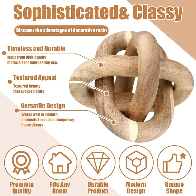 Yalikop 3 Link Wood Knot Decor Rustic Home Décor Accents Hand Carved Coffee Table Decoration, Boho Chain Link Decoration, Modern Shelf, Rustic Objects for Home Living Room Bedroom(Acacia Wood) - Image 3