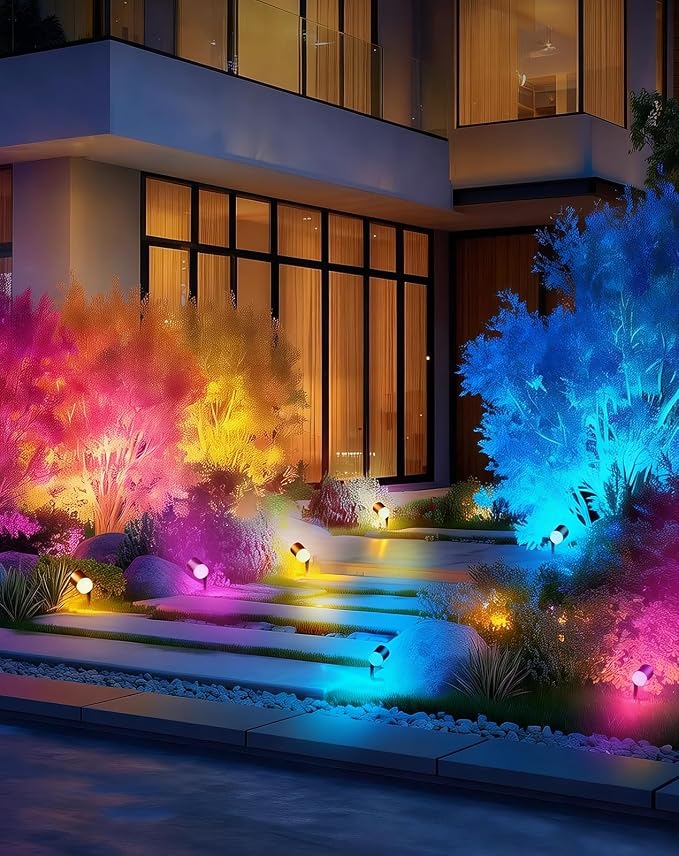 GZBtech Outdoor Landscape Smart Lights 6-Pack, Plug-in RGBIC+CCT Color Changing LED Spotlights, IP65 Waterproof, App Control Work with Alexa, Dimmable Aluminum LED Pathway Lights for Garden Yard Decor - Image 9