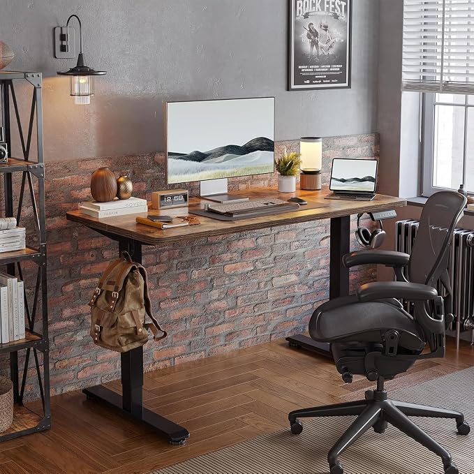 TIQLAB 55 * 28 Inches Standing Desk, Adjustable Height Stand up Desk,Sit Stand Home Office Table with Splice Board, Rustic Brown - Image 2