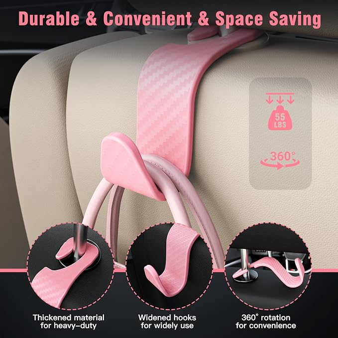 Amooca Car Seat Headrest Hook 4 Pack Hanger Universal Vehicle Car Storage Organizer for Handbag Purse Coat S Type Checkered Pink - Image 5