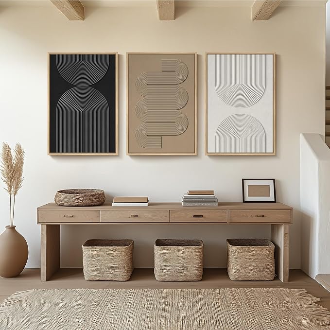 Large 3D Textured Framed Boho Modern Neutral Abstract Wall Art for Living Room, 3 Piece Black White Brown Paintings Artwork for Walls, Geometric Pictures for Office Bedroom Dining Room Decor, 24x36 In - Image 5
