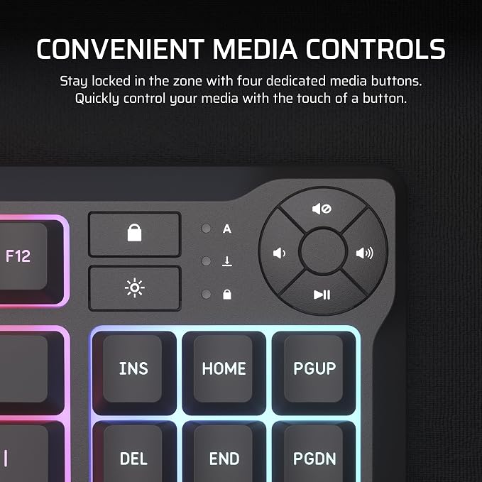 Corsair K55 CORE TKL RGB Gaming Keyboard – Tenkeyless, 8-Zone RGB, Quiet Membrane Keys, Spill Resistant, Media Keys, 1000Hz Polling – NA Layout – Black - Image 5