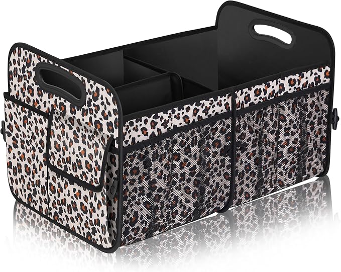 Femuar Car Trunk Organizer, Large Capacity Collapsible Trunk Storage with 11 Pockets, Waterproof, Non-Slip, Suitable for Car, SUV, Truck, Van, Jeep, Sedan, Leopard Print by GuangzhouTailinTechnologyCo