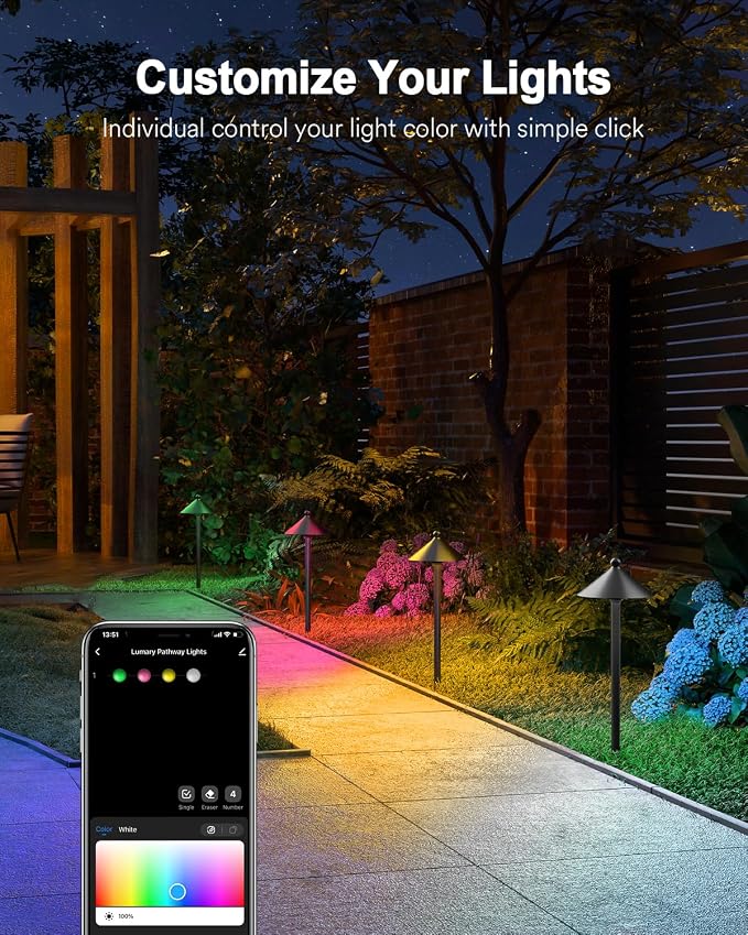 Lumary Smart Low Voltage Pathway Lights 2000LM, IP65 Waterproof, 24V | RGBAI/Cool/Warm light, Timer, 50+ Scenes, Custom Schedules, Works with Alexa/Google Home, Garden/Driveway/Landscape Lighting - Image 7
