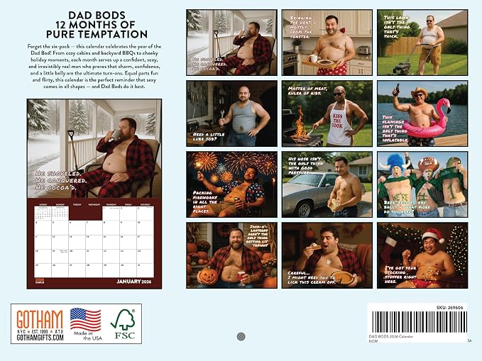 Dad Bods Calendar 2026 Monthly Wall Calender 12 Month | American Made In The USA - Image 2