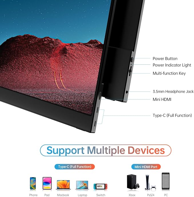 MNN 4K Portable Monitor 15.6" 3840x2160 UHD USB-C HDMI Laptop Monitor, 100% Adobe RGB IPS Computer Gaming Display HDR w/Speakers & Smart Cover,for Laptop Xbox PS5 Switch PC Phone | 15.6" 4K UHD IPS 100% Adobe RGB HDR, USB-C/HDMI, speakers+smart cover, ... - Image 3