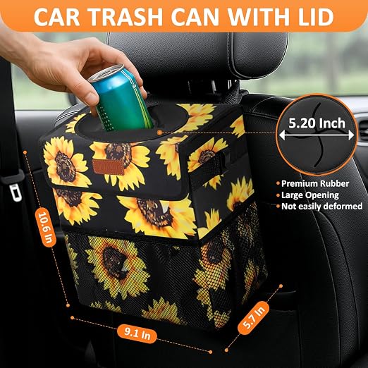 Vankor Car Trash Can for Car Cute,Bag Bin Hanging Waterproof Automotive Garbage Cans Leak Proof Vehicle Trash Can Sunflower - Image 2