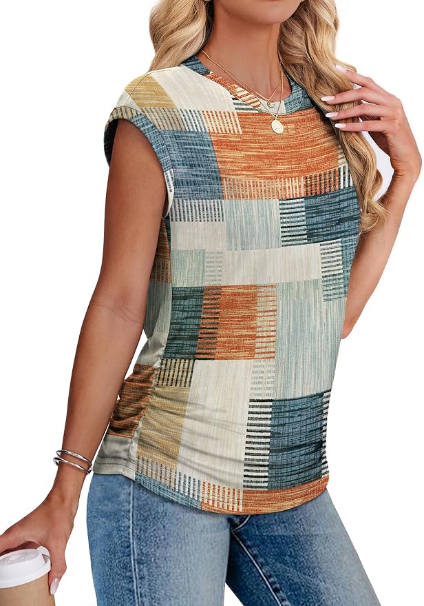 Sampeel Womens Summer Tops Trendy 2026 Ruched Cap Short Sleeve Tshirts Shirts Crew Neck T Shirts Fashion - Image 4