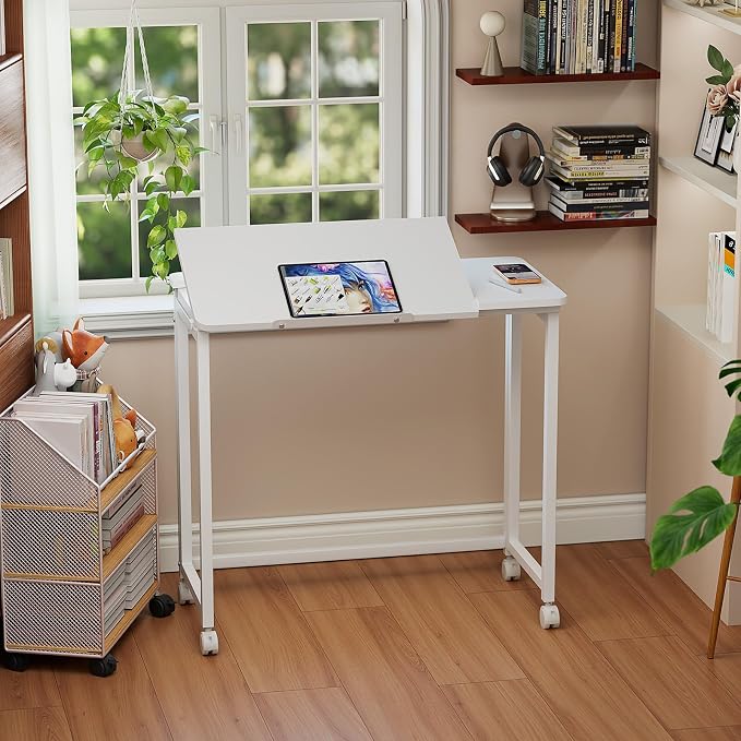 GreenForest Portable Folding Desk with Wheels, 31.5 inch Adjustable Tilt | Drafting Table Workstation for Small Spaces, Home Office, Drawing & Craft Projects，White - Image 7