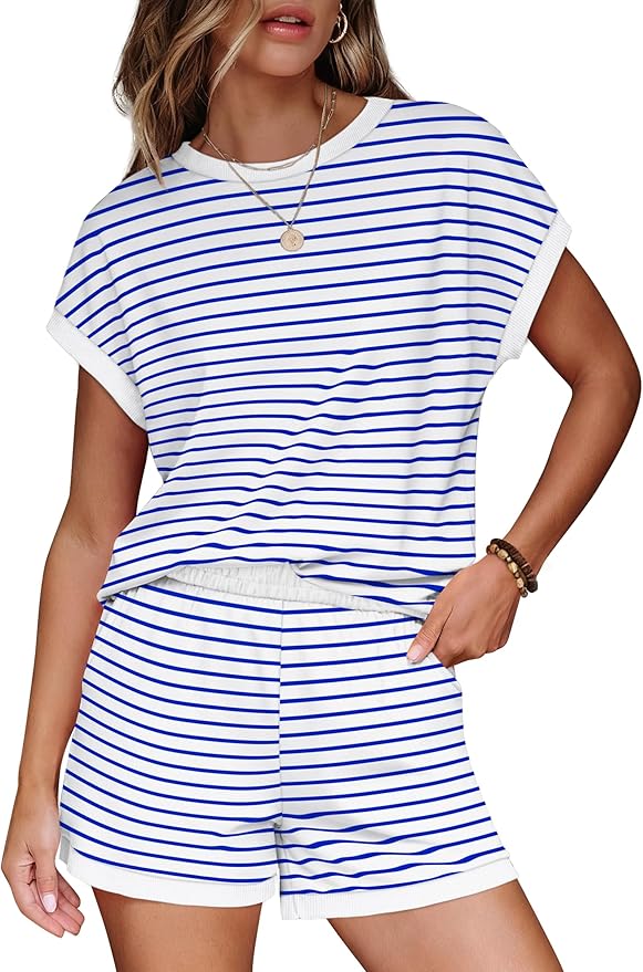 WIHOLL Two Piece Sets for Women Summer Lounge Short Sets Cap Sleeve Crew Neck Sweatsuit with Pocket XS-2XL - Image 2