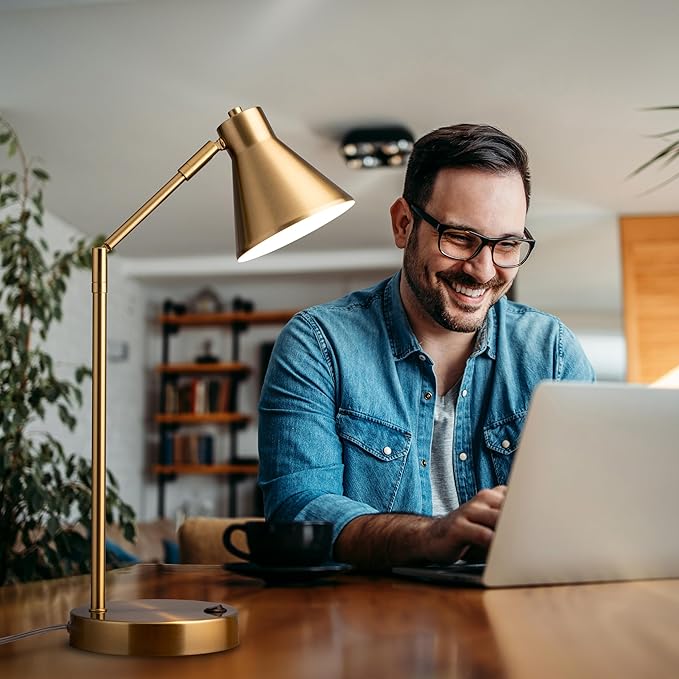 O'Bright Astrum - LED Desk Lamp with Dual USB Charging Ports, 100% Metal, 270 Degree Swivel Arms, Soft White Light (3000K), Bedside & Home Office Table Lamp, ETL Listed, White - Image 7
