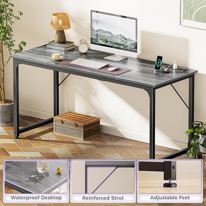 PRAISUN 63 X 24 Inch Computer Desk, Power Outlets, USB-C, Grey | Office Desk with 4 AC Outlets, USB & USB-C, Sturdy Metal Frame, Spacious Desktop for Work, Writing, Study & Gaming - Image 8