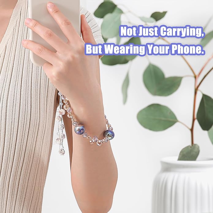 Phone Charm with Beaded Crystals, Anti-Theft Phone Strap, Hands-Free & Detachable Cellphone Lanyard, Cellphone Chain Wristlet with Tether Tab - Image 2