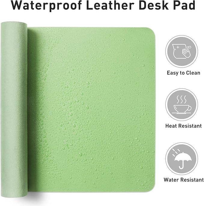 Aothia Faux Leather Desk Mat - Non-Slip PU Leather Desk Blotter, Waterproof Writing Surface, Large Desk Pad for Office & Home (Foam Green, 55" x 17") - Image 7