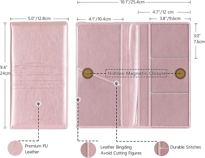 TOURSUIT Car Registration & Insurance Card Holder, Rose Gold | Vehicle License Document Organizer, Glove Box Compartment, Interior Car Accessories, For Women Men - Image 4