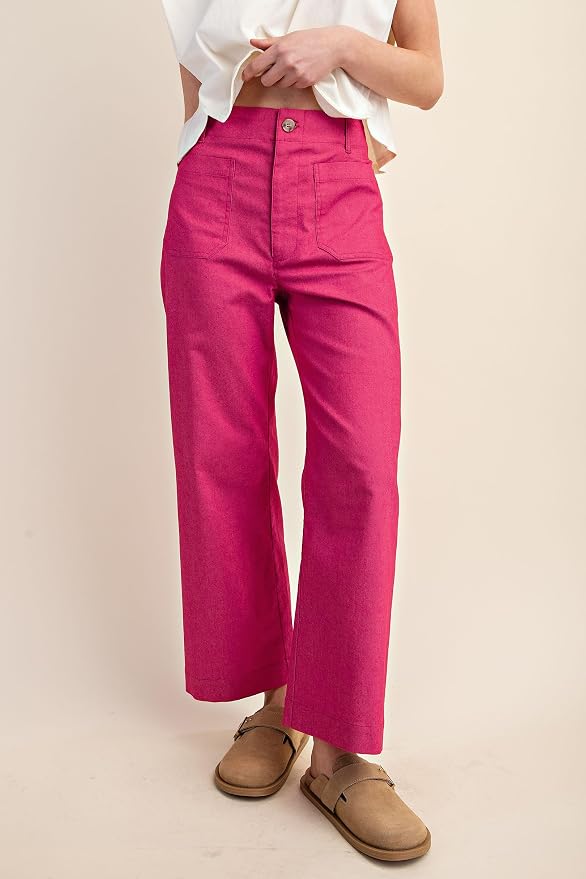 miduo Womens High Waisted Cropped Wide Leg Stretchy Straight Pants Trousers with Pockets - Image 2