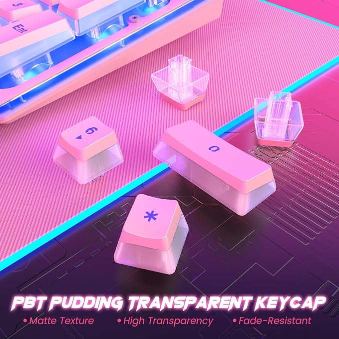 Pink Creamy Keyboard, 104 Keys All-Metal Panel, Rainbow LED Backlit Silent Gaming Keyboard, Wrist Rest, PBT Keycap, Anti-ghosting Keys, Light Up USB Wired Computer Keyboard for PC | Pink Creamy Keyboard Rainbow LED Backlit, Wrist Rest, PBT keycaps, Ant... - Image 3