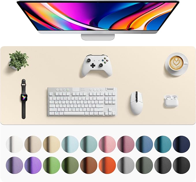 Aothia Faux Leather Desk Mat - Large Mouse Pad, Non-Slip PU Leather Blotter, Waterproof Writing Surface for Office and Home (Beige, 42" x 17") by AothiaSimpleNaturalUnique