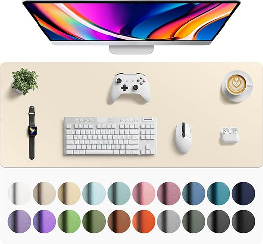 Aothia Faux Leather Desk Mat - Large Mouse Pad, Non-Slip PU Leather Blotter, Waterproof Writing Surface for Office and Home (Beige, 42" x 17") by AothiaSimpleNaturalUnique