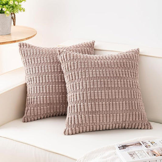 Aegero Pack of 2 Corduroy Decorative Throw Pillow Covers 24x24 Inch Soft Striped Pillow Covers Modern Farmhouse Home Decor for Sofa Living Room Couch Bed（Light Brown） by Unknown