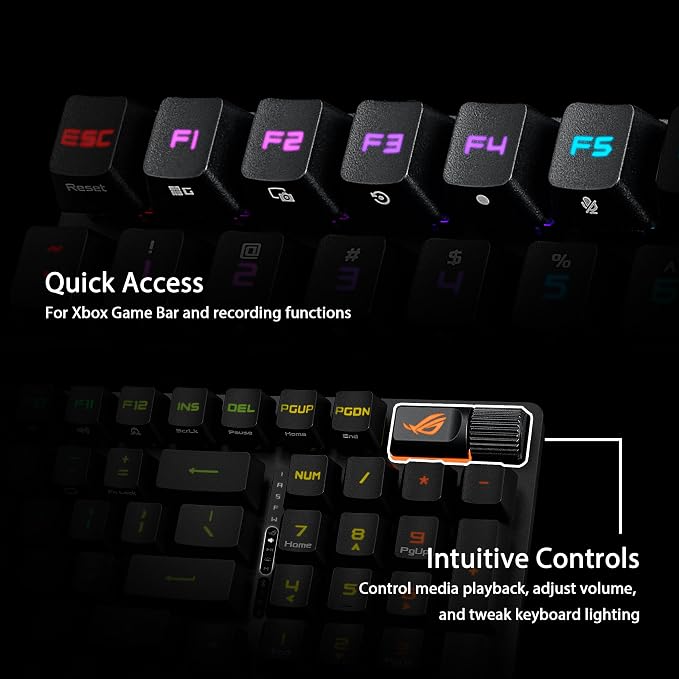 ASUS ROG Strix Scope II 96 RX Wireless Optical Gaming Keyboard – 96% Full-Size, Tri-Mode Connectivity, Pre-lubed ROG RX Red Linear Switches PBT Keycaps, RGB, PC/Mac Support - Black - Image 7