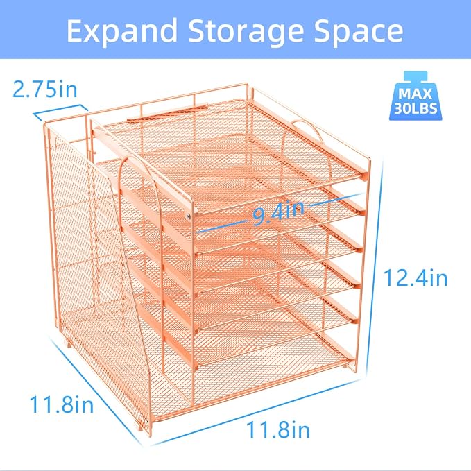 gianotter 6-Tier Paper Organizer With Magazine Holder (Rose Gold, 6-Tier) | Desk Organizers and Accessories, File Organizer for Office Supplies Storag (Rose Gold, 6-Tier) - Image 4