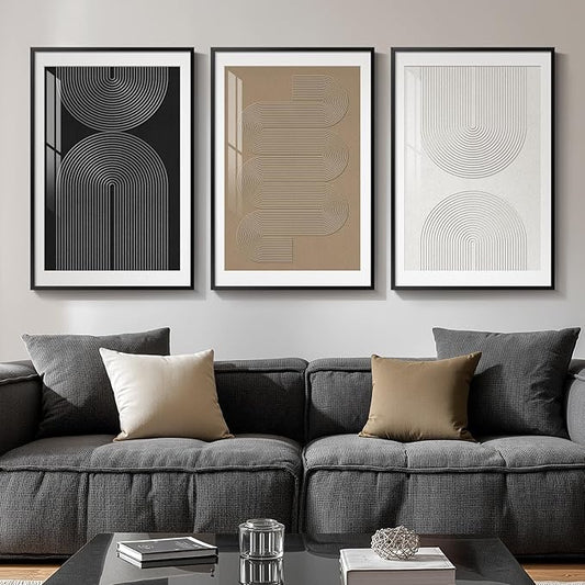 Framed Boho Neutral Abstract Wall Art, Set of 3 Modern Art Prints Paintings Artwork for Walls, Minimalist Black White Brown Geometric Pictures for Living Room, Dining Room, Bedroom Wall Decor 16x24 In by Cuspin