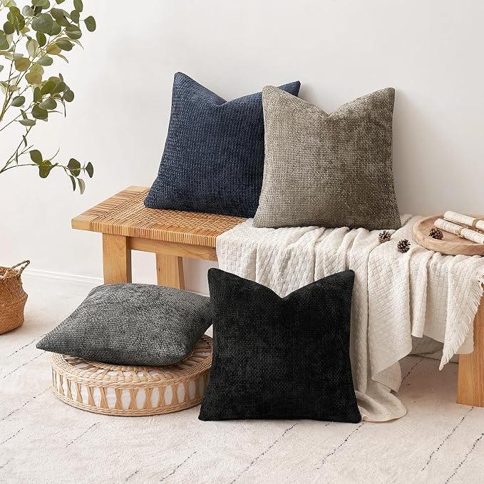 MIULEE Pack of 4 Couch Throw Pillow Covers 18x18 Inch Neutral Navy/Grey Soft Decorative Chenille Pillow Covers Farmhouse Accent Cushion Covers for Boho Home Decor Sofa Bedroom Living Room - Image 5