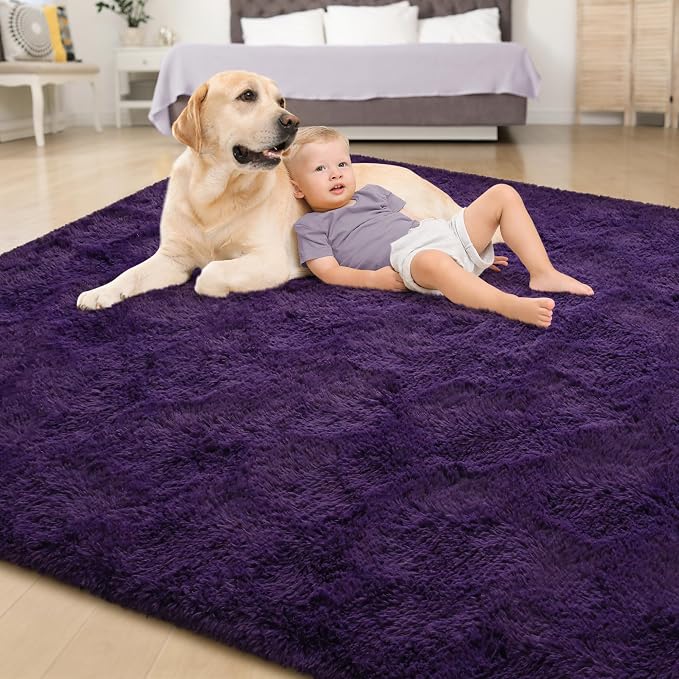 Tepook 5x8 Area Rugs for Living Room, Soft Fluffy Shag Purple Rug for Bedroom Nursery, Modern Shaggy Plush Upgraded Non-Slip Carpet for Girls Boys Kids Room Dorm Home Decor - Image 4