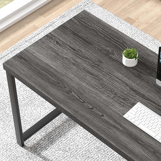 FOLUBAN 47 Inch Computer Desk with Storage Shelves, Modern Home Office Desk, Small Study Writing Desk Gaming Table Workstation for Bedroom Living Room, Industrial Dark Gray - Image 4