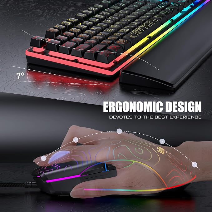 RedThunder K10 Wired Gaming Keyboard & Mouse Combo with Wrist Rest, Adjustable RGB Mechanical Feel Anti-ghosting Keyboard + 7D 7200 DPI Mouse+Soft Leather Wrist Rest for PC Gamers (Black Lines) - Image 5