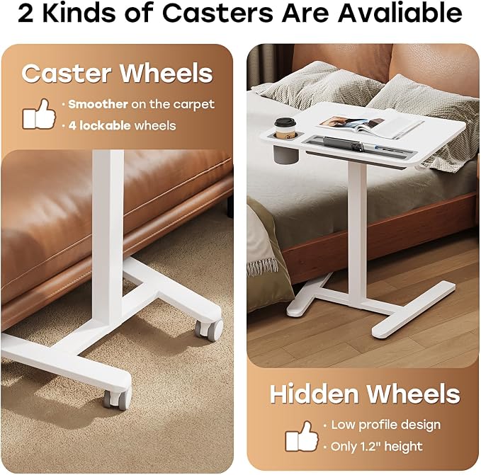 Small Mobile Standing Desk with Drawer, 23.6" x 19.7" Top | Height Adjustable Rolling Teacher Desk with Cup Holder and Hooks, Portable Workstation on Wheels for Classroom & Study, White - Image 7