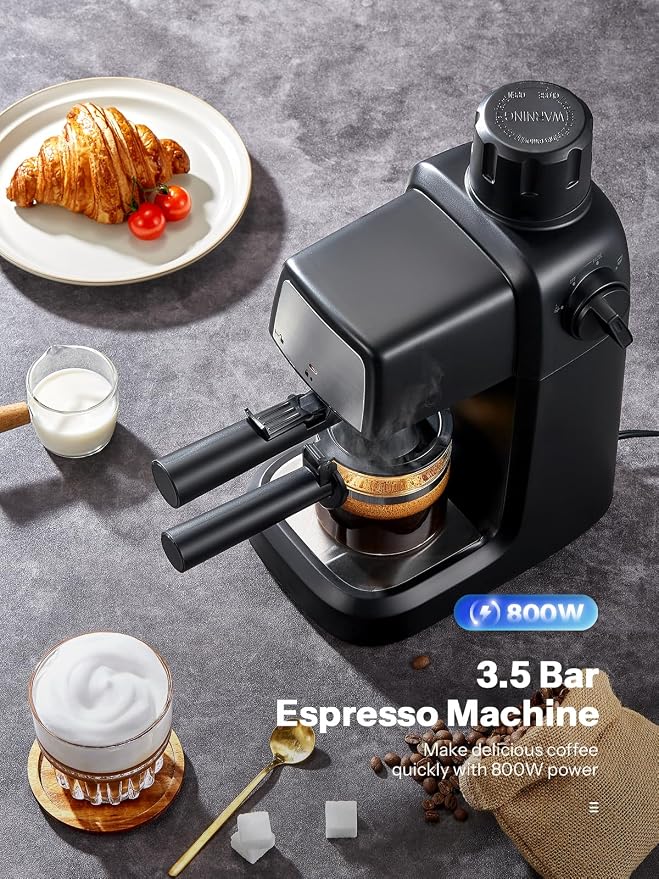 Reemix Espresso Machine 3.5 Bar, 800W Compact Size Coffee Maker | with Steam Wand, 4 Cups Cappuccino & Latte Machine for Home and Office - Image 2