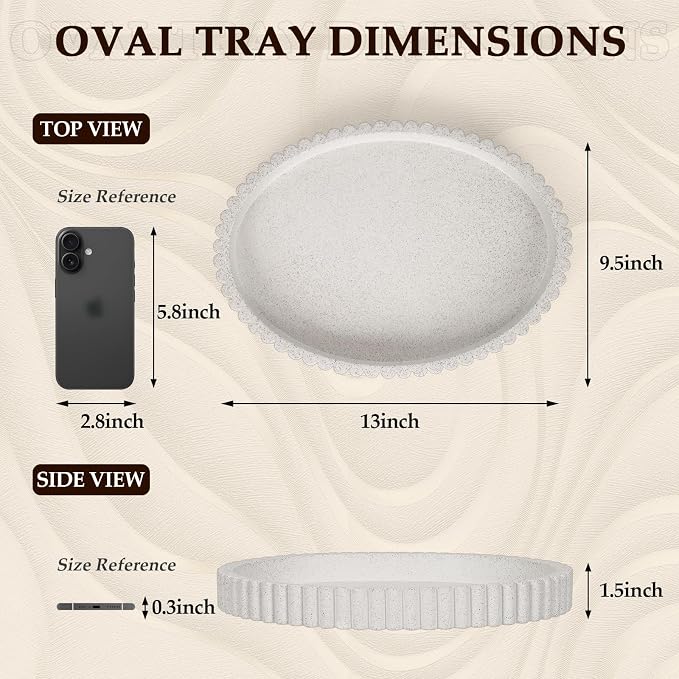 Oval Tray for Coffee Table Decor, 13" Concrete Coffee Table Trays, Table Centerpieces Decorative Tray for Home Decor, Modern Decorative Centerpiece Trays, Granite - Image 3