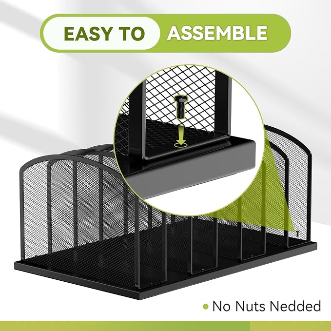 MINDEPOT Desk File Organizer 7 Sections Upright Mesh File Sorter Organizer for Desk, Office Organization File Holder for Home, Office & Classroom (Black, 2Pack) - Image 3