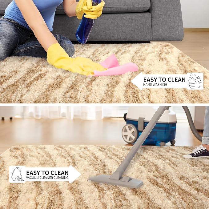 Tepook Fluffy Large Rugs for Living Room, Area Rug 6x9 Soft Carpet for Bedroom, Modern Shaggy Rug for Kids Boys Girls, Plush Indoor Nursery Home Decor Rug with Non-Slip Bottom, Beige Brown - Image 6