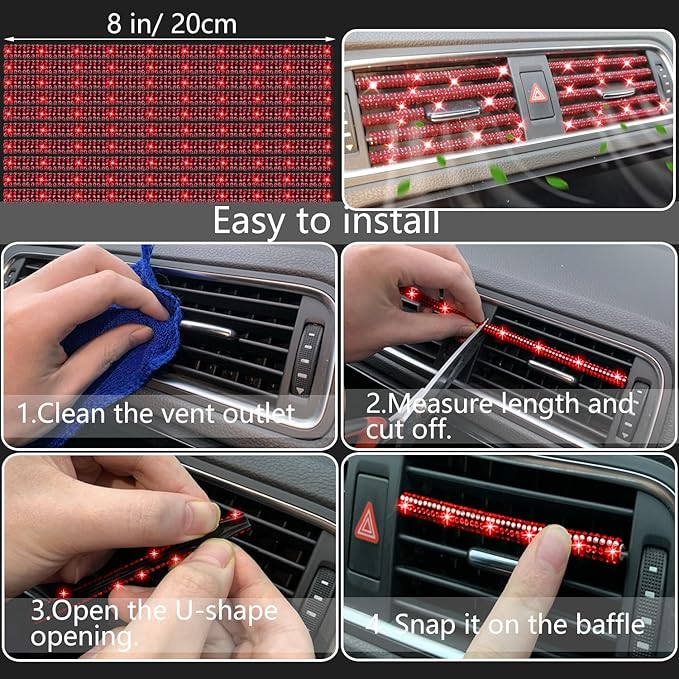 NBTEPEM 27 PCs Red Bling Car Accessories Set for Women, Steering Wheel Covers Universal Fit 15 Inch, Bling License Plate Frame, Bling Phone Holder, Bling Car Coasters (Red Diamond) - Image 6