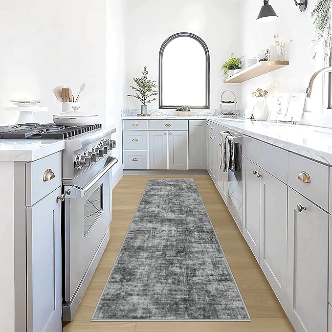 2'6''x8' Runner Rugs Washable Rug: Modern Abstract Living Room Rug Soft Anti-Skid Thin Carpet Indoor Floor Non-Shedding Carpets for Bedroom Dining Room Farmhouse Nursery Home Office - Black by GENTDRIZZ