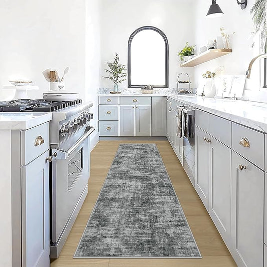 2'6''x8' Runner Rugs Washable Rug: Modern Abstract Living Room Rug Soft Anti-Skid Thin Carpet Indoor Floor Non-Shedding Carpets for Bedroom Dining Room Farmhouse Nursery Home Office - Black by GENTDRIZZ