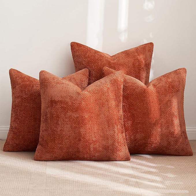 MIULEE Pack of 4 Couch Throw Pillow Covers 18x18 Inch Burnt Orange Soft Decorative Chenille Pillow Covers Farmhouse Accent Cushion Covers for Boho Fall Home Decor Sofa Bedroom Living Room - Image 4